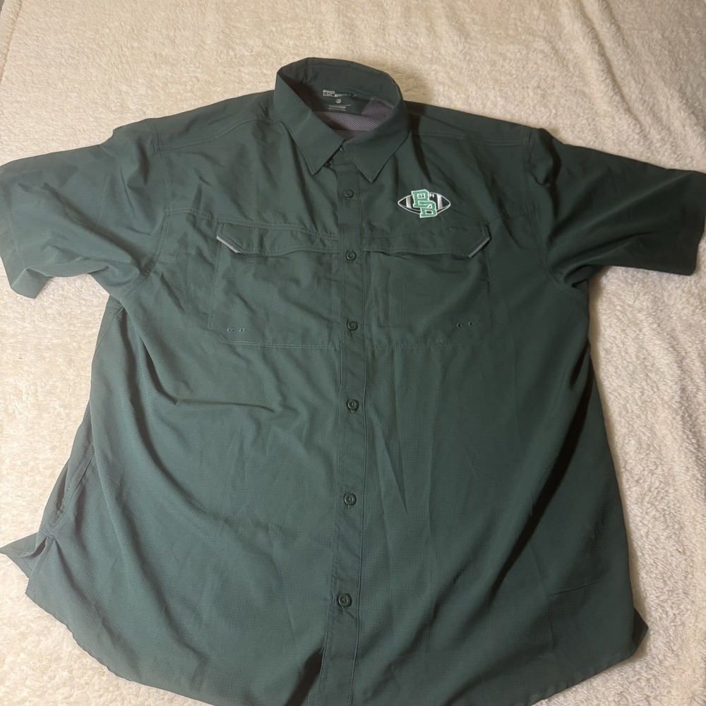 Pro Celebrity Men's XL Green Football Logo Vented Fishing Outdoor Shirt